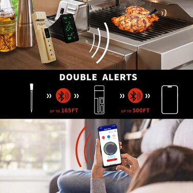 Бездротовий термометр для м'яса PeachStreet з Bluetooth, LED-дисплеєм, 150м, IP68, для кухні, гриля, духовки