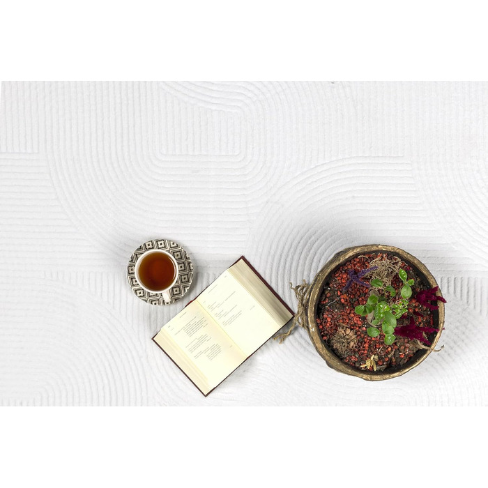 Килим Rio - сучасний та м'який килим для вітальні та спальні з антиковзким покриттям та 3D-ефектом, пухнаста поверхня, легкий у догляді та міцний, білий, 80 x 150 см