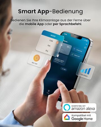 Мобільний кондиціонер Pro Breeze™ 9000 BTU 4-в-1: охолоджувач, вентилятор, осушувач, нічний режим, клас енергоефективності A, комплект для ущільнення вікна, пульт ДК та таймер 24 години, білий