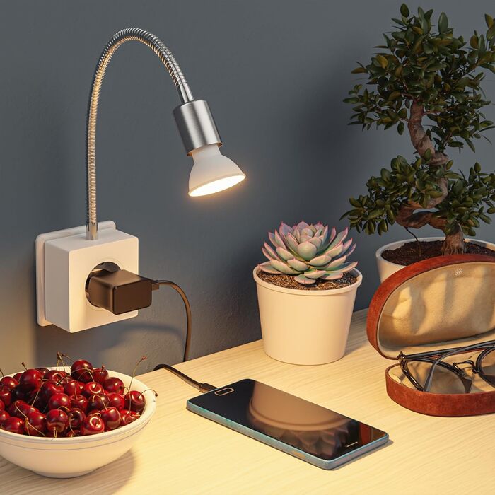 Світлодіодна настільна лампа-прищіпка LESCH з гнучким кронштейном, хром/білий, GU10 10W (1 шт)