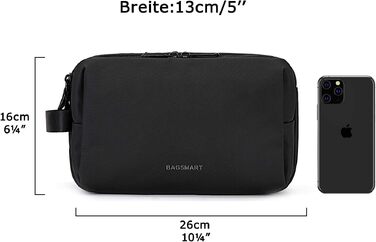 Чоловіча дорожня косметичка BAGSMART, містка сумка для аксесуарів та гігієни з подвійним блискавкою, 5Л, чорна шкіряна текстура, розмір M