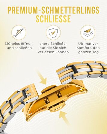 Браслет на магнітах MagnetRX® Ultrastarkes Titan для жінок – браслет з титану, регульований розмір, срібло та золото (5x міцність)