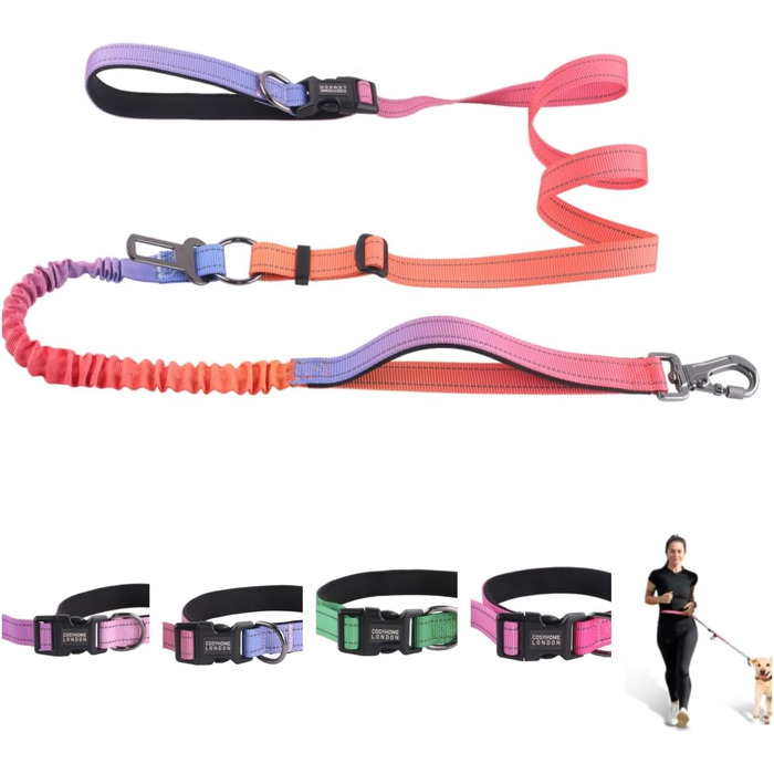 Міцна повідок для собак COSYHOMELONDON, без натягу, з амортизатором, для прогулянок та тренувань, з кріпленням для авторемня, 1,2 - 1,8 м, кольорова