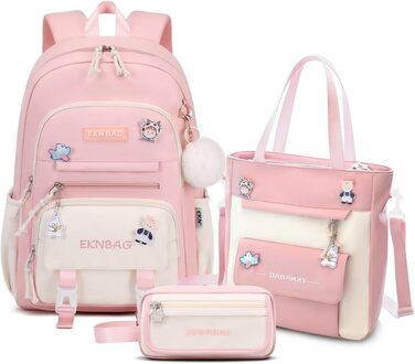 Рюкзак Tanou для дівчаток, шкільний набір: рюкзак, сумка через плече та пенал, casual рюкзак для школи, рожевий