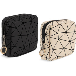 Косметичка жіноча мініатюрна, 2 шт. з PU шкіри, водонепроникна, для подорожей, чорний та бежевий