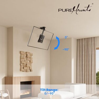 Кріплення для телевізора на стелю PureMounts, 13-27 дюймів, поворотне, нахильне, регульоване по висоті, VESA 100x100, чорне