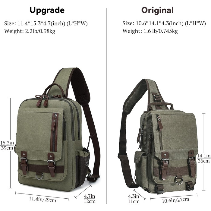 Спортивна сумка-слінг mygreen Canvas Crossbody Bag через плече, водостійкий рюкзак-сумка для прогулянок та outdoor, армійський зелений, XL