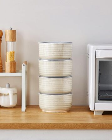 Набір керамічних супових та сервірувальних мисок Vancasso Bonbon з кришкою (4 шт.), бежевий