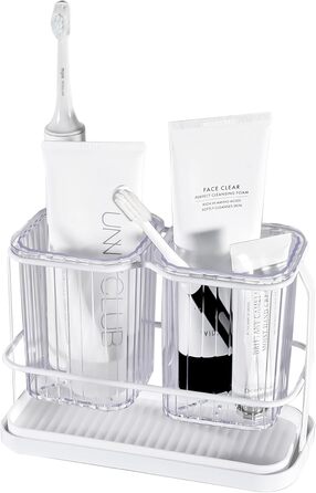 KONE Toothbrush Holder, Wall Mount, Bathroom, Hanging Electric Toothbrush Holder with 2 Removable Compartments, Drainage, Dry and Wet Separation for Bathroom, Kitchen, Family (white)
