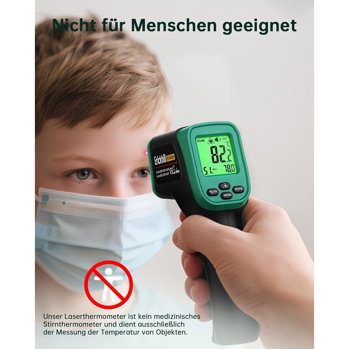 Інфрачервоний термометр ERICKHILL -50°C до 800°C, безконтактний цифровий лазерний термометр з щупом для м'яса -50°C до 300°C, регульований коефіцієнт випромінювання – для приготування їжі/грилю/заморожування