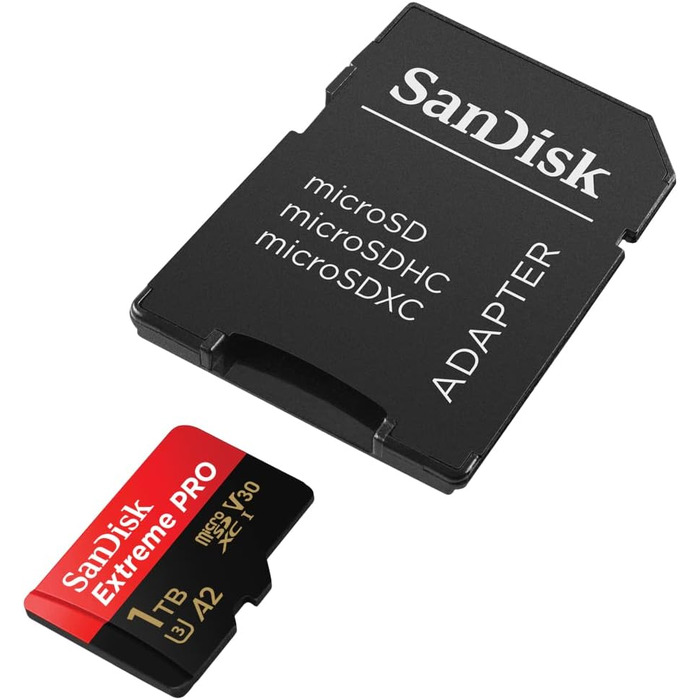 Карта пам'яті SanDisk Extreme PRO microSDXC UHS-I 1 TB з адаптером та RescuePRO Deluxe, A2, Class 10, V30, U3, швидкість до 200 МБ/с для смартфонів, екшн-камер та дронів