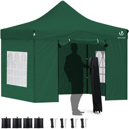 VOUNOT Gazebo 3x3m Waterproof Stable Winterproof, Pop Up Folding Gazebo with 4 Side Walls and 4 Sandbags, Party Gazebo Folding Garden Tent Party Tent, (Green)
