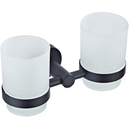 SXLSZ Matte Black Toothbrush Holder Wall Mounted, with 2 x Frosted Glass Toothbrush Cups/Mouthwash Cups, Electric Toothbrush Holder Set, Bathroom Accessories Toothbrush Cups
