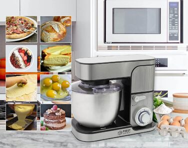 Кухонна машина TZS First Austria Profi Küchenmaschine 1300 Вт, 5 л, 6 швидкостей, з функцією замішування тіста, стаціонарна, нержавіюча сталь