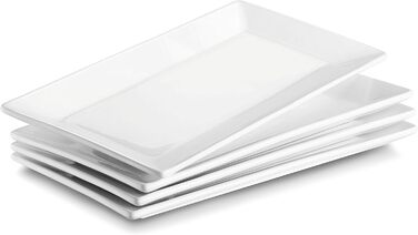 DOWAN Porcelain Serving Platter, 24.6 x 13.7 cm Rectangular Serving Platters 4 Pack, Large White Dessert Plates for Buffets, Sushi, Cakes, Appetizers at Home/in Restaurant