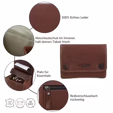 Gusti Tabaktasche Leather - Lutz Spinning Wheel Tobacco Pouch Fine Cut Pouch Brown Leather