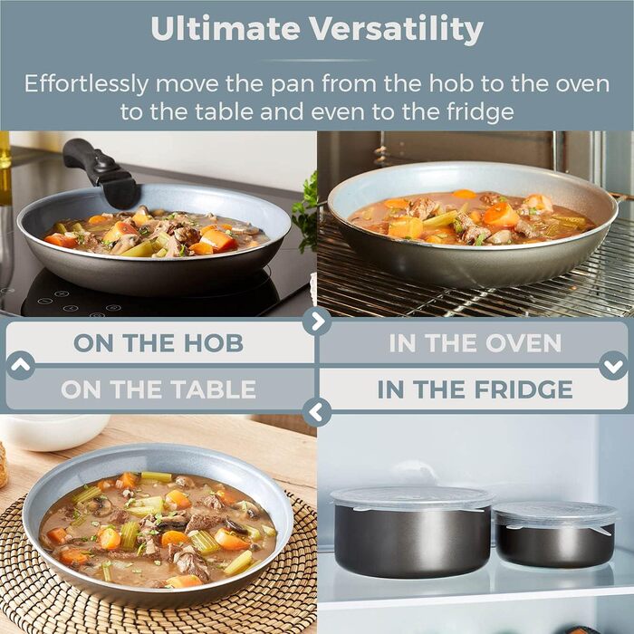 Набір посуду Tower Freedom T800203/T800202: 3 шт., керамічне покриття, знімний ручка, графіт, алюміній, сірий (24 та 28 см)