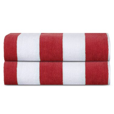 Пляжні рушники SweetNeedle Cabana Striped Classic, махрова тканина зі 100 бавовни, рушник для басейну кільцевого прядіння, швидковисихаючі, 450 г/м, 2 шт. и, для дорослих (Cabana червоний, 76 x 152 см) 2 предмети Cabana червоний