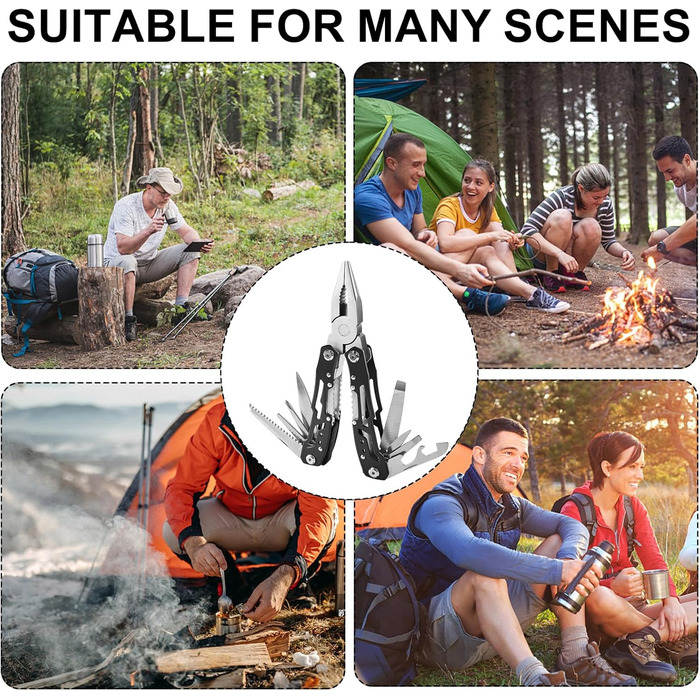 Мультитул чоловічий з нержавіючої сталі, мультиінструмент для подарунку, складаний ніж-мультитул з чохлом (чорний)