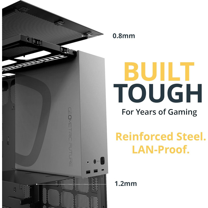 Корпус для ПК Geometric Future M5 з загартованим склом, Mid Tower, E-ATX/ATX, чорно-сірий, сталь 1.2mm, Type C, без інструментів, підтримка радіатора 420/360, подвійний відсік