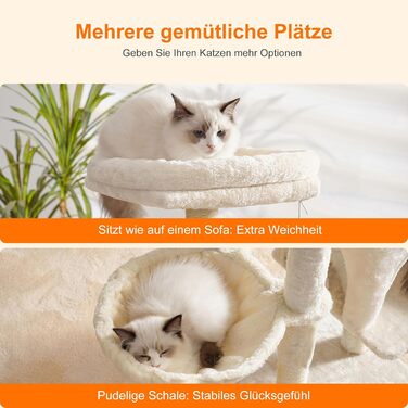 Котячий будиночок Heybly з щіткою для котів, котячий будиночок для домашніх котів з м'якою підставкою з плюшу, котячий когтетоп з кошиком, когтеточкою та когтедровом, HCT005SG (Бежевий)