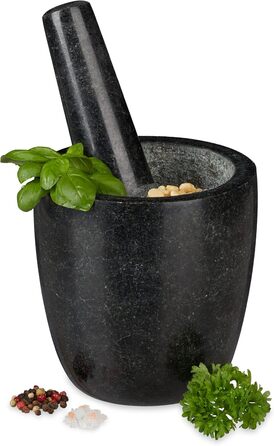 Морська галькова ступка Relaxdays з пестиком, чорна, 13 см, 500 мл - для спецій та трав