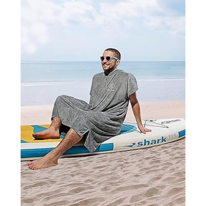 Пончо для серфінгу Penguin Poncho для жінок і чоловіків, екологічний, м'який банний пончо з капюшоном і кишенею, у комплекті сумка, синій та сірий, універсальний розмір S-XL