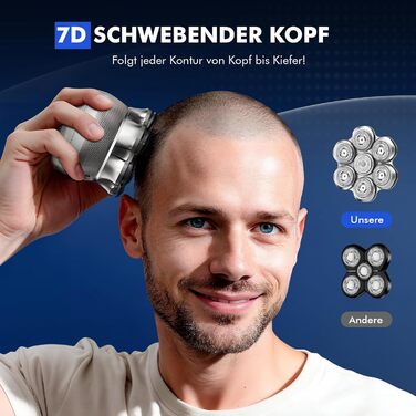 Електрична бритва для гоління голови Glatzen Herren, бездротова, для сухого та вологого гоління, з гнучкою голівкою та магнітною насадкою