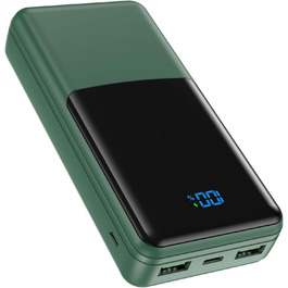 Power Bank Coblob 27000mAh з LED дисплеєм, 3 входами/виходами, USB-C 30W, для смартфонів, планшетів, AirPods та іншого (темно-зелений)