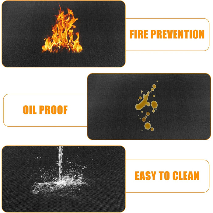 Вогнестійкий килимок для гриля, складаний, захист від нагріву, 39x60 дюймів (100x152 см), чорний