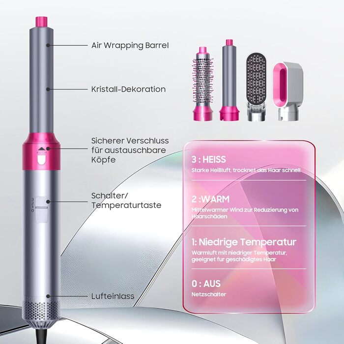 Набір для укладки волосся Airstyler 5 в 1: фен-щітка, термощітка, плойка для локонів, об'ємна щітка, для випрямлення, сушіння, створення об'єму та локонів (сірий)