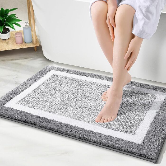 Килимок для ванної кімнати Smiry, 40x60 см, сірий (світло-сірий), м'який, вбираючий, миючий
