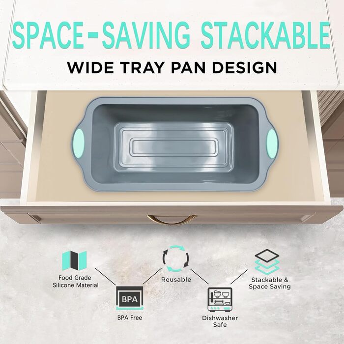 22.9 cm Silicone Bread and Loaf Pans, 2 Pack, Food-Grade Non-Stick Silicone Baking Molds for Baking Banana Bread, Meatloaf, Pound Cake with Metal-Reinforced Frame