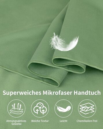 Набір з 3 рушників з мікрофібри, 180x80 см + 2 рушники 80x40 см, для фітнесу, сауни, пляжу, подорожей, темно-зелений