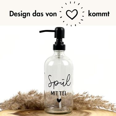 Glass Soap Dispenser 500ml - Dish Soap Dispenser for Kitchen, Soap Dispenser for Bathroom, Black Pump Dispenser (Clear Glass Hand Soap with Metal Dispenser)