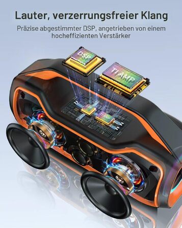 Bluetooth колонка портативна 120W помаранчева з басами, водонепроникна IP65, підтримка DSP/TWS/AUX/TF/BT5.4 для вечірок та пляжу
