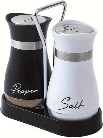 Набір солі та перцю: скляні та нержавіючі солі та перечниці для кухні, подорожей, BBQ. Чорний та білий колір.
