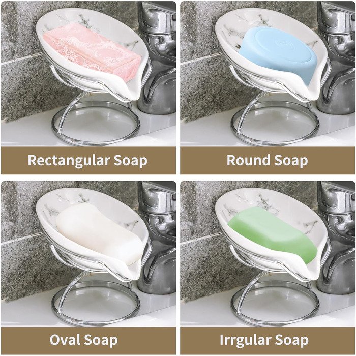 Керамічна миска для мила Dobbyby у формі листя з самозливним механізмом, сріблястого кольору, для ванної, душу, кухні.