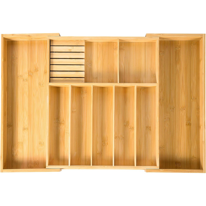 VaeFae Bamboo Cutlery Box, Adjustable Drawer Cutlery Insert, Cutlery Organizer for Kitchen, and Expandable Utensil Holder