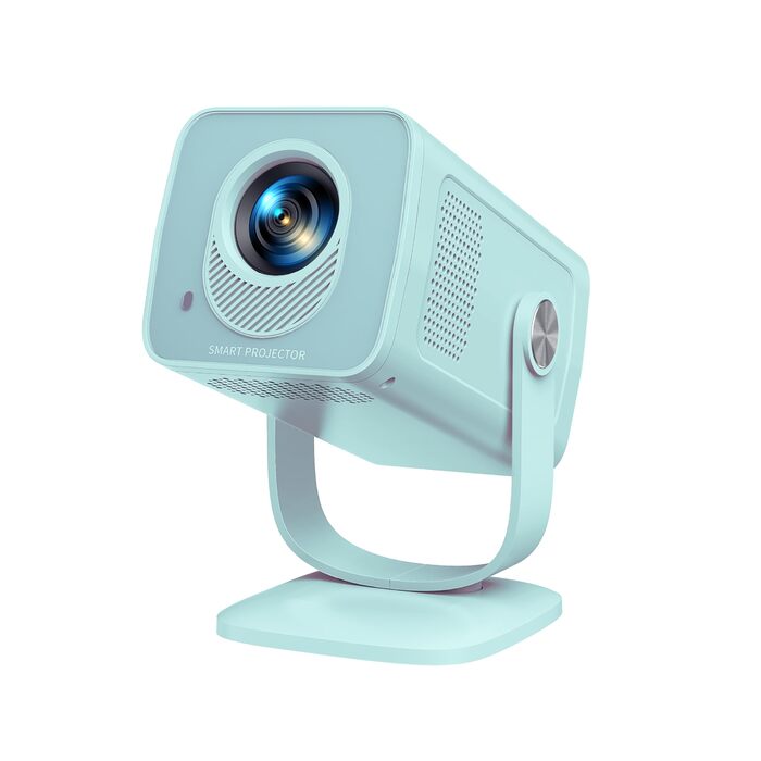 Портативний проєктор Mini Beamer 4K з підтримкою Android 13, WiFi 6, Bluetooth 5.4, обертання 270°, автотрапецеїдна корекція, HDMI/Android/iOS/PC/USB, білий (блакитний)