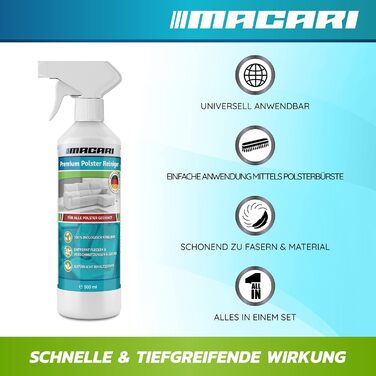 Macari Leather Care 500ml Balsam + 500ml Cleaner + 2 Sponges + Leather Brush Premium Leather Leather Cleaner Set Beeswax for Leather Couch, Car, Furniture, Jacket, Clothing, Sofa, Handbag, Shoes, Saddle Leather Fat (Upholstery Cleaner + Brush)