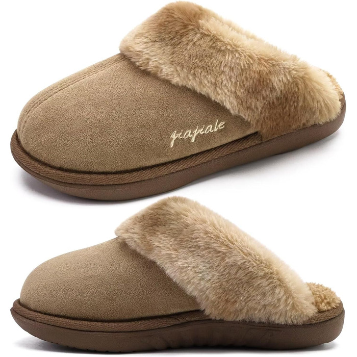 Жіночі домашні тапочки Jiajiale: зручні, пухнасті сліпони для зими з м'якою устілкою та зносостійкою гумовою підошвою (39 EU, Коричневий)