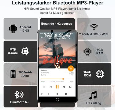 MP3 плеєр Spotify з WiFi та Bluetooth, Android MP4 плеєр для дітей 4.02