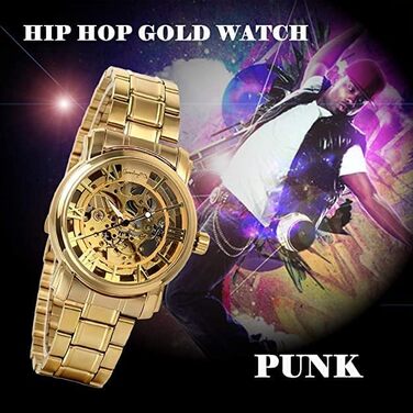 Чоловічий годинник JewelryWe з ручним заводом, аналоговий, Steampunk, з циферблатом з римськими цифрами (золото)