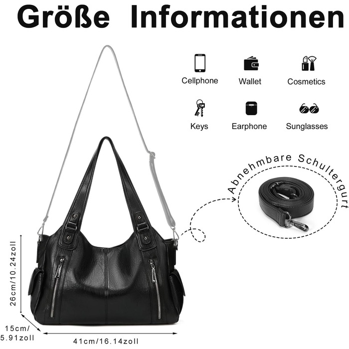 Сумка жіноча GSenhui вінтажна міська велика шопер з PU-шкіри, чорна, для подорожей, стиль панк