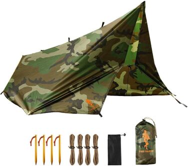 FREE SOLDIER Camo Tarp - 3m x 3.2m Waterproof Shelter - Ultralight Tent Footprint, UV Protection, Camping Sun Shade