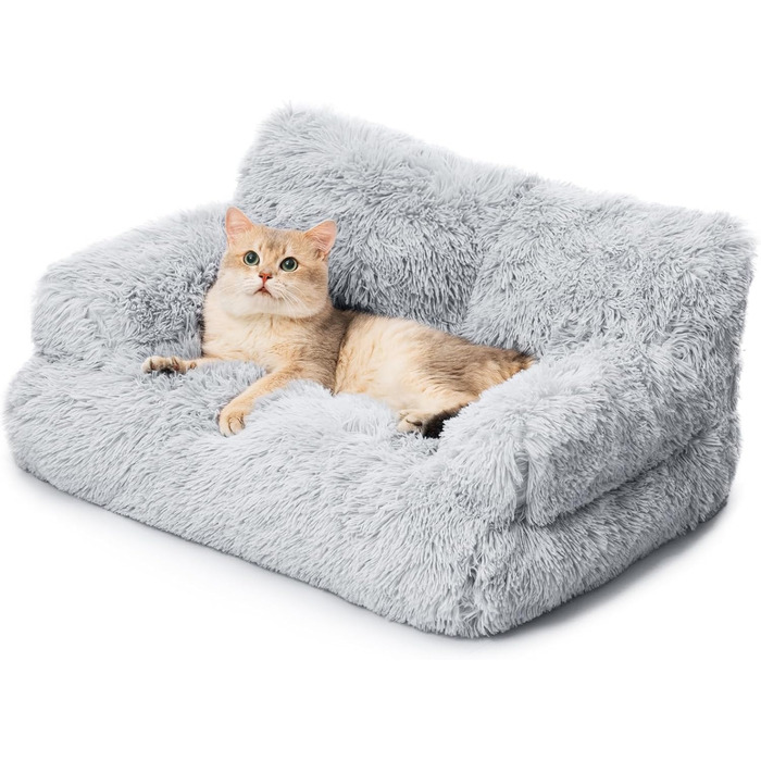 М'яке ліжко-софа для котів MEWOOFUN, 76x45 см, сірий колір. Зручне ліжко для котів та маленьких собак, знімне та придатне для прання.