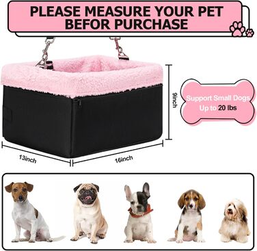 Автокрісло для собак UNICITII: безпечне та зручне місце для маленьких собак (до 20 кг), чорно-рожеве