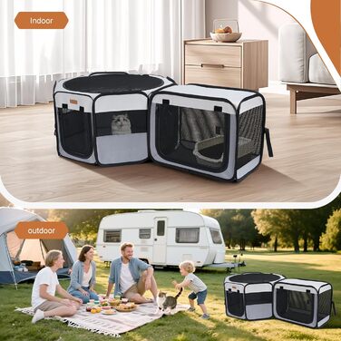 Складаний вольєр для цуценят та котів 120x40 см - 2-в-1, сірий та білий, для дому та вулиці, з сумкою для перенесення, для кошенят, цуценят та дрібних тварин