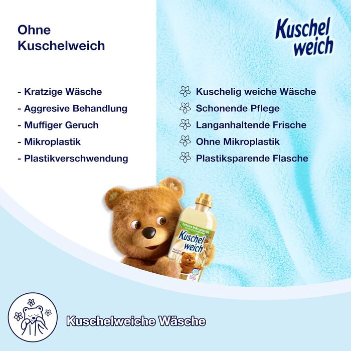 Кондиціонер для білизни Kuschelweich Sanft und Mild (Свіжість), 6 x 2 л (на 456 прань), гіпоалергенний, без мікропластику